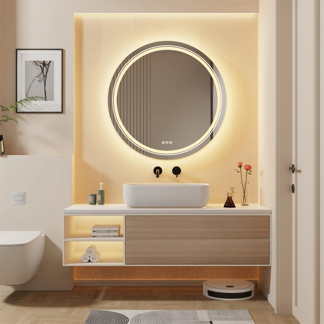 Round Smart Waterproof Mirror with Touch Screen