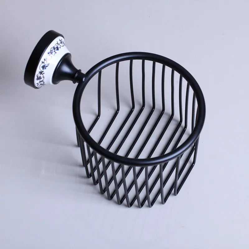 JIENI Wall Mounted Matte Black Washroom Bathroom Accessories Towel Ring Rack Paper Holder Toilet Brush Holder Frosted Glass Cup