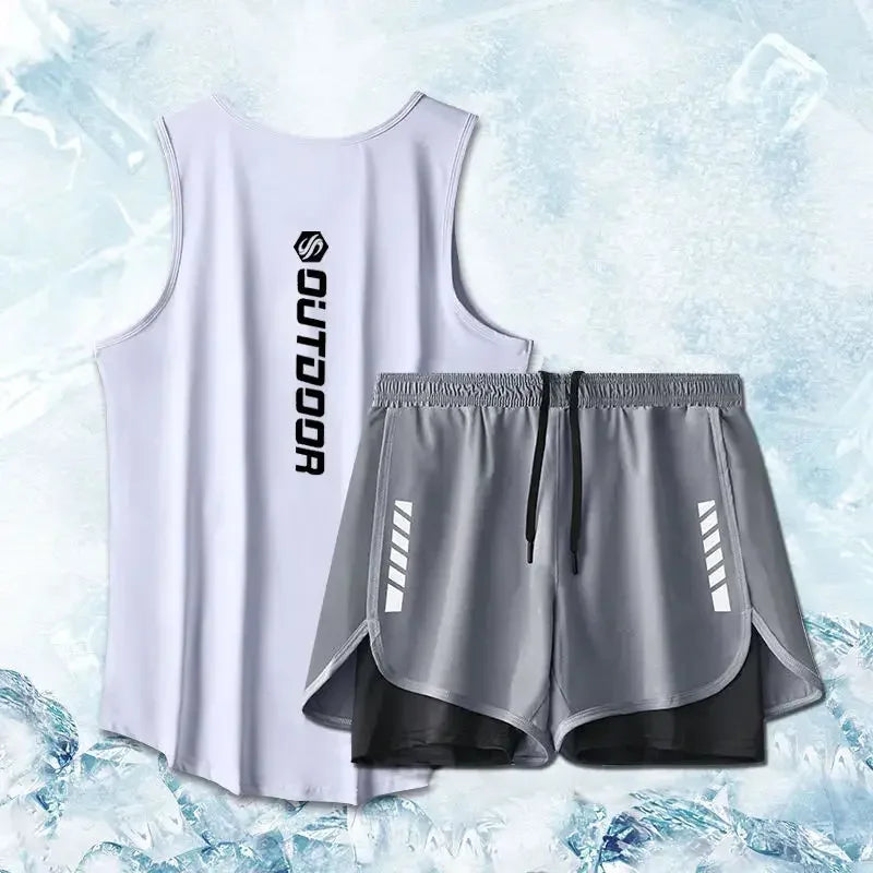 Summer Thin Vest+shorts Man's Fitness Running Tracksuit