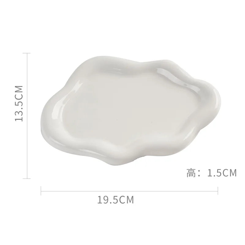 Creative Simple White/silver Ceramic Plate Household High-value Dessert Plate Jewelry Storage Plate Cloud Plate