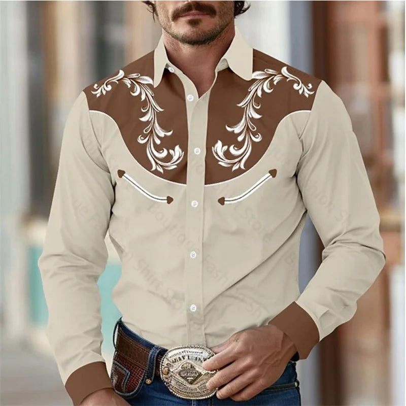 Floral Retro Western Lapel Shirt