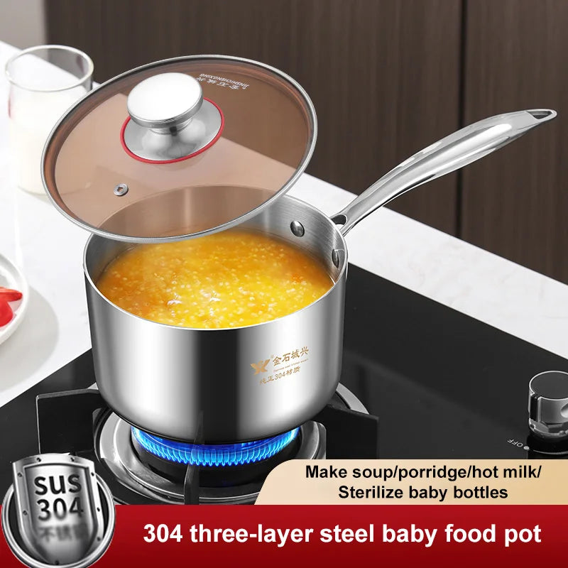 304 Stainless Steel Milk Pot Three-Layer Composite Steel Large Capacity Soup Stew Pot for Kitchens Hotels Cookware Kitchenware