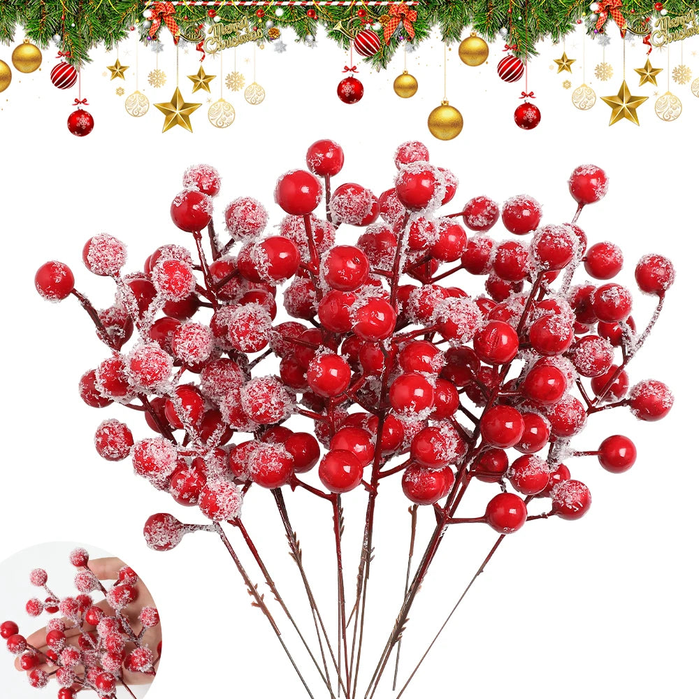 20 PCS Artificial Fruit Snow Frosted Tree Decorations