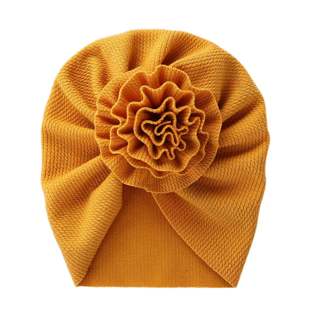 Flower Ribbed Turban Baby Hats