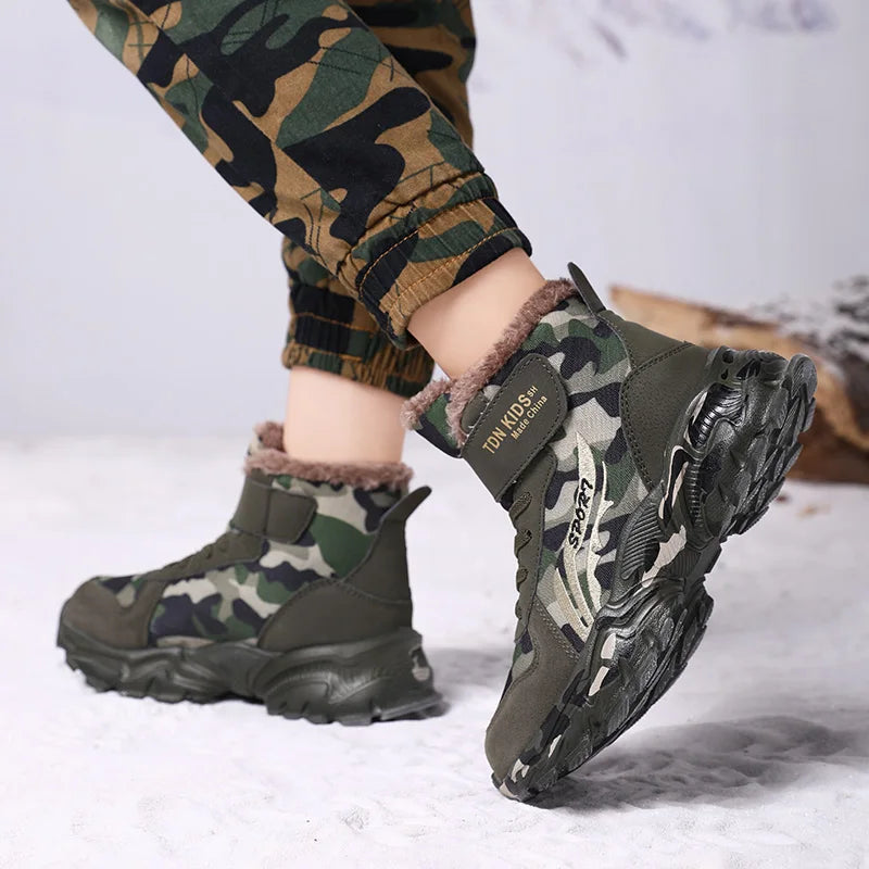 Trendy Camouflage Faux Fur Boots For Kids