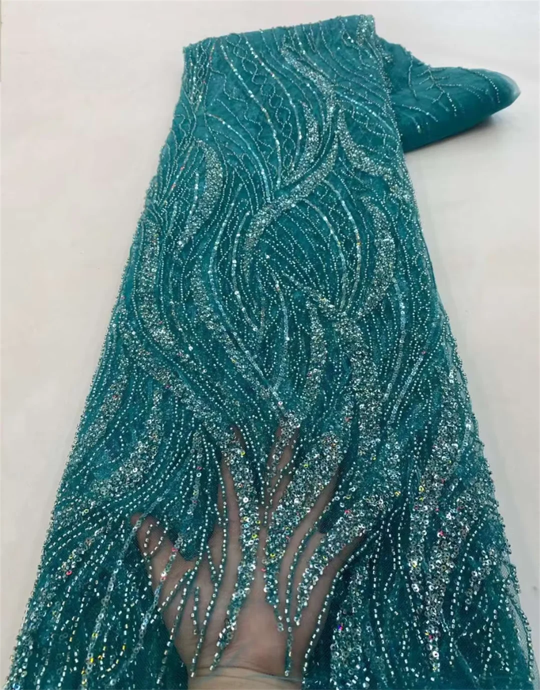 Gold African Tulle Lace Fabric 2025 French Net Sequins Fabric Sewing Embroidery With Beads Lace Tulle Mesh Nigeria Dress 5 Yards