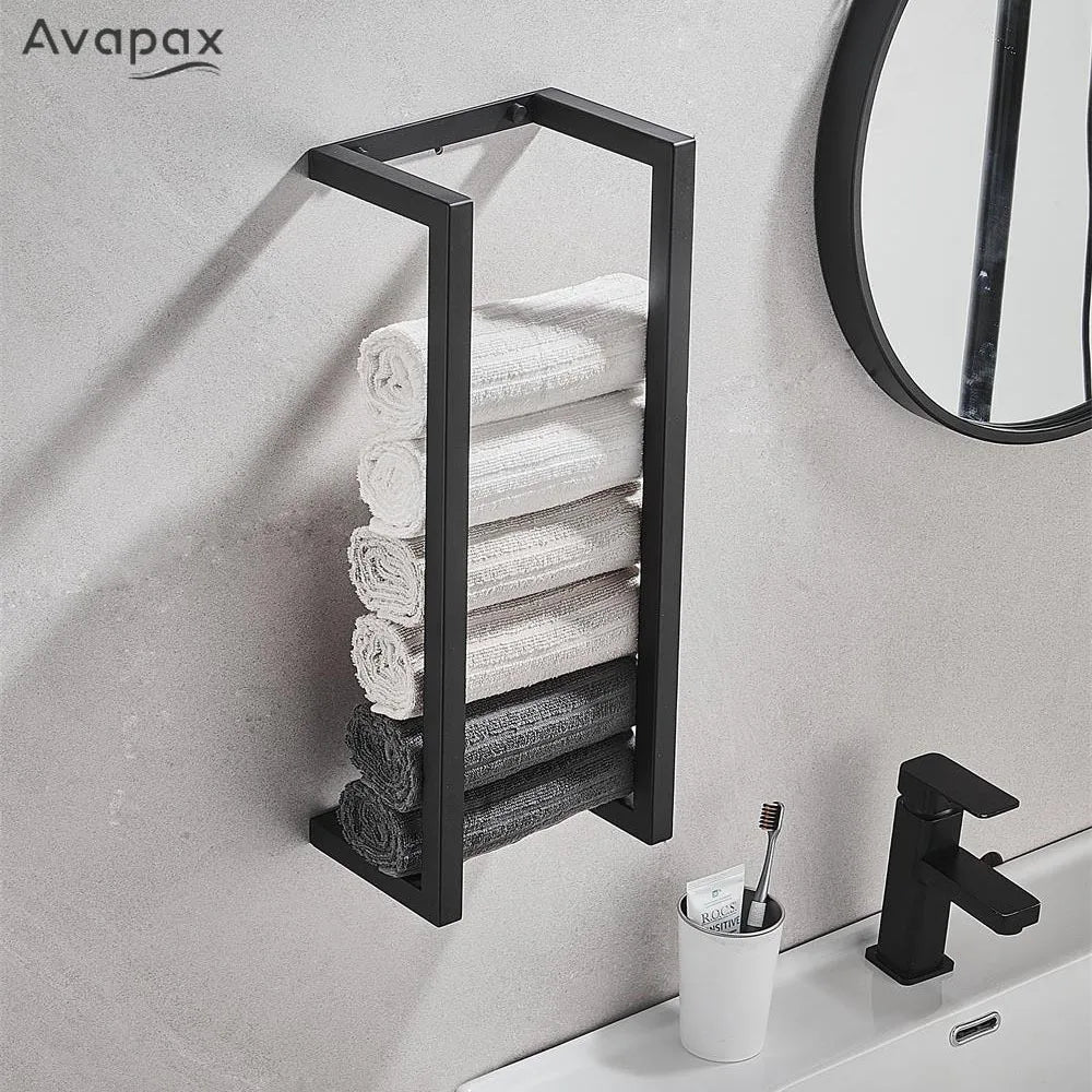Black Dual Use Stainless Steel Wall-mounted Bathroom Shelf Hotel Bathroom Towel Roll Paper Rack Towel Rack Toilet Paper Holder