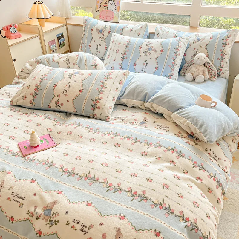 Cute Printed Velvet Duvet Cover Set