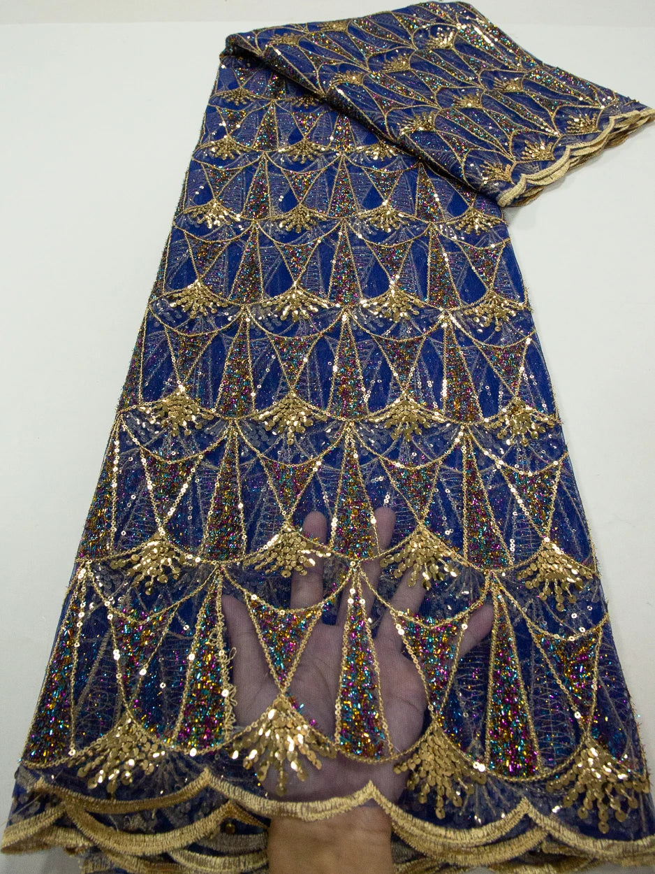 Kalume 2025 African Lace Fabric Sequins Nigerian Mesh Lace Fabric Sequins 5 Yards High Quality For Party Wedding Dress F3811