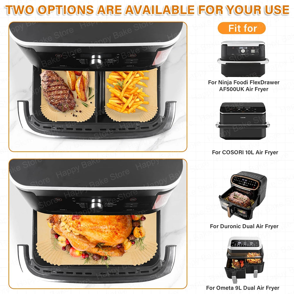 Hot Air Fryer Baking Paper for Cosori 2 Chambers Airfryer Dual Blaze TwinFry XXL 10L, Ninja Foodi Flexdrawer 10.4L AF500DE