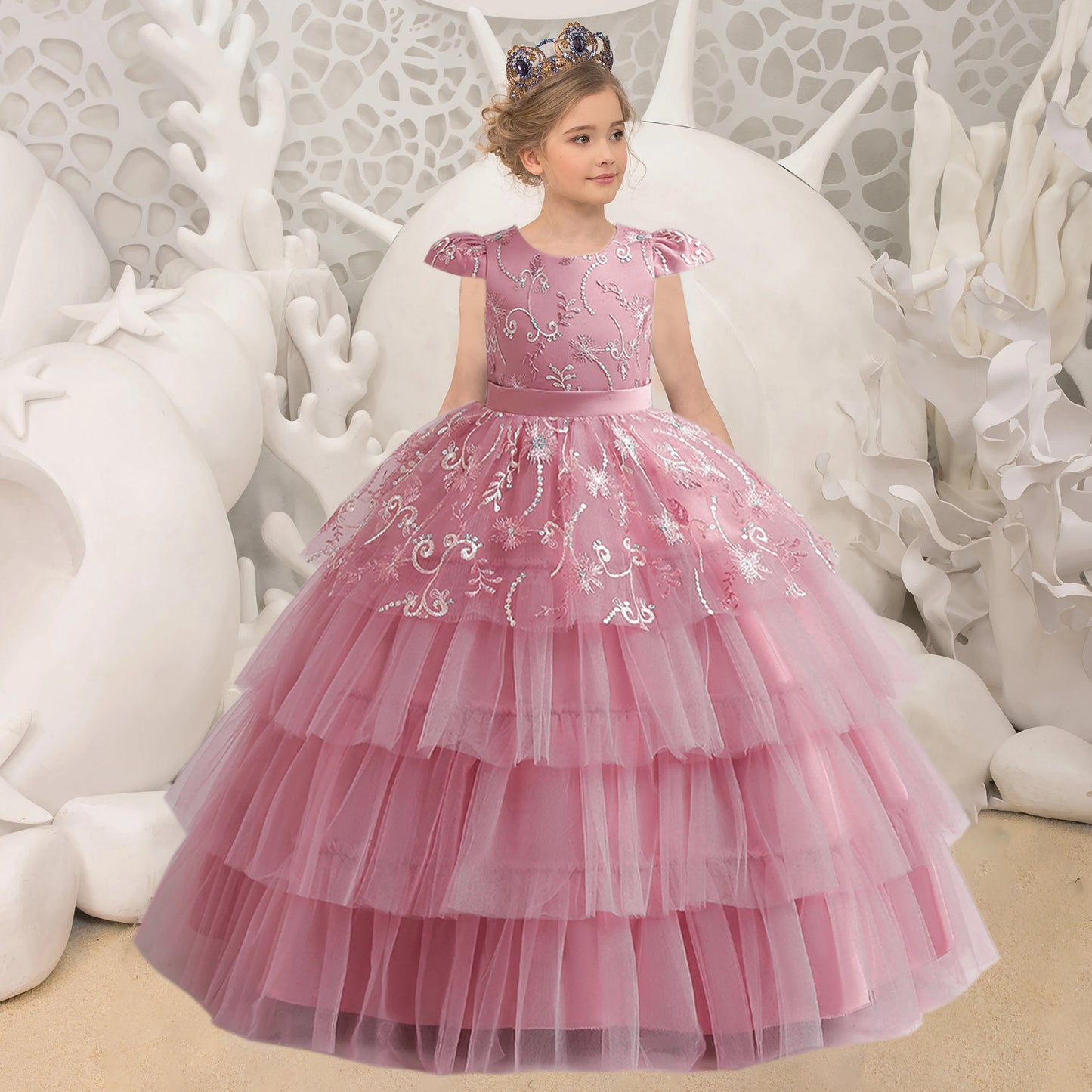 Embroidery Flower Bride maids Girls Party Dresses