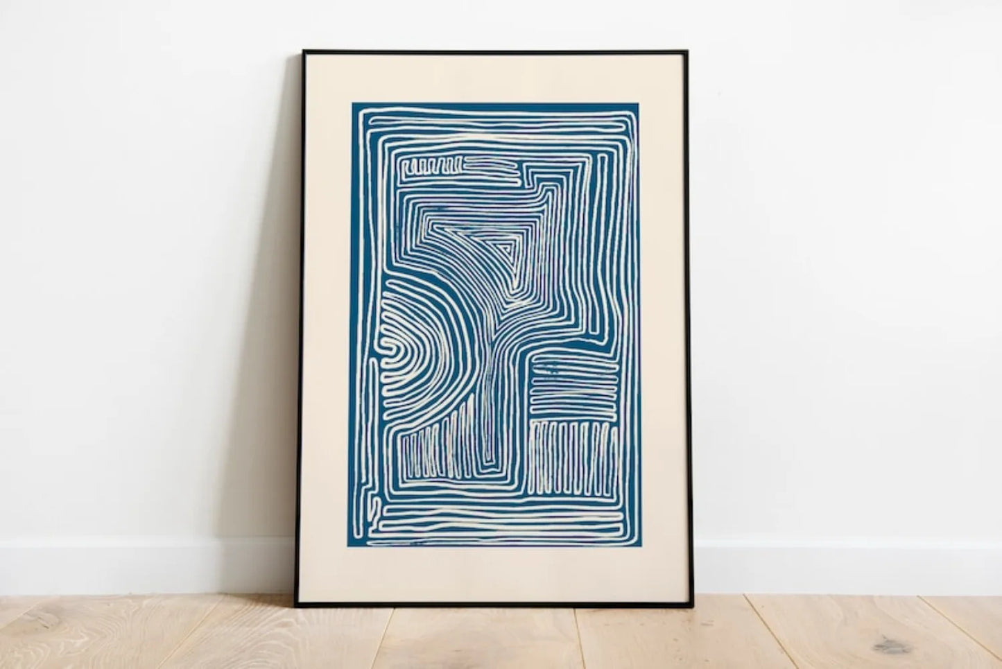 Minimalistic Wall Decor - Line Art Print - Blue Wall Art Prints - Mid Century Modern Wall Art - Neutral Abstract canvas Poster