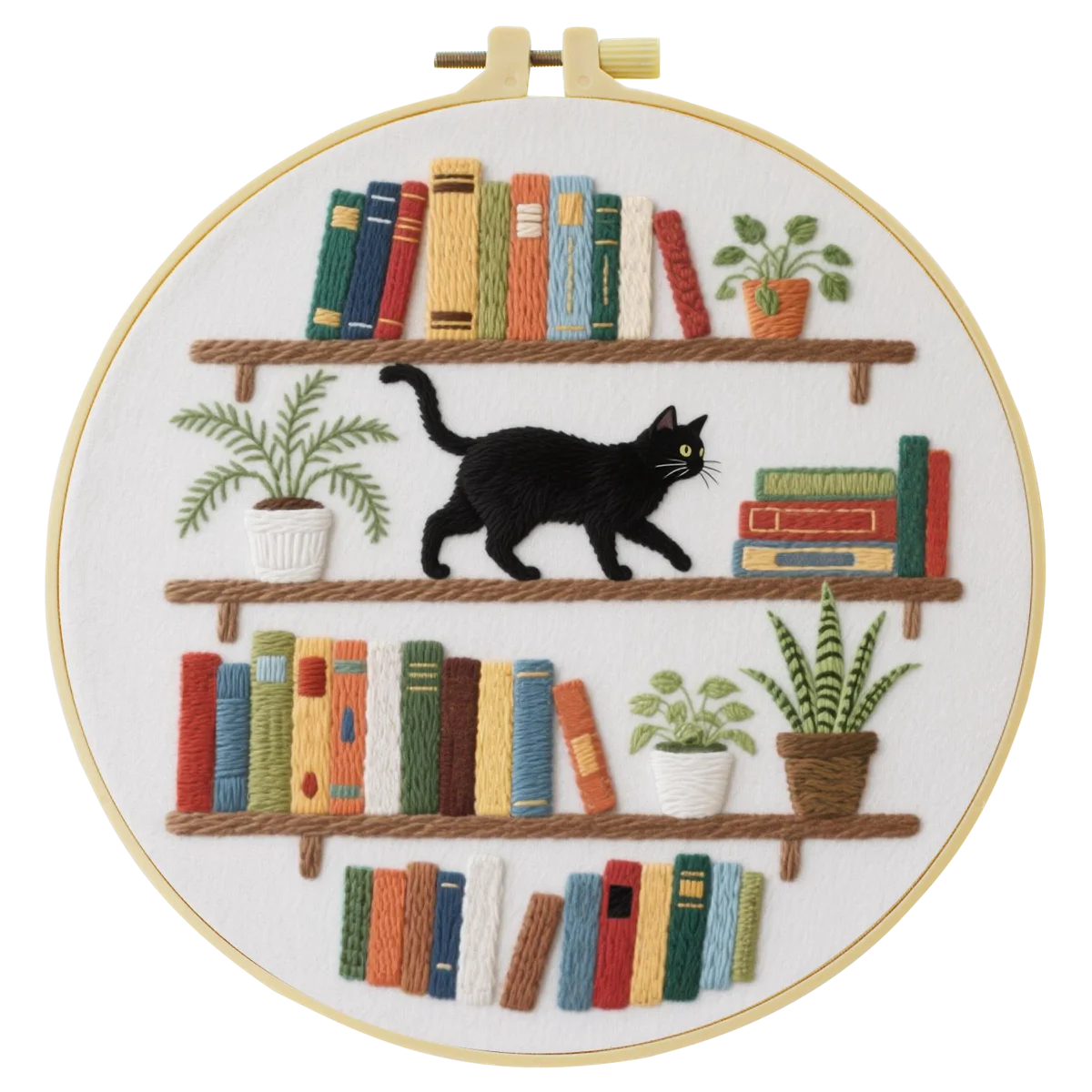 1pc 20X20CM/7.87inch The cat on the bookshelf Embroidery Starter Kit DIY kit Home Decor Needle Art Sewing Art