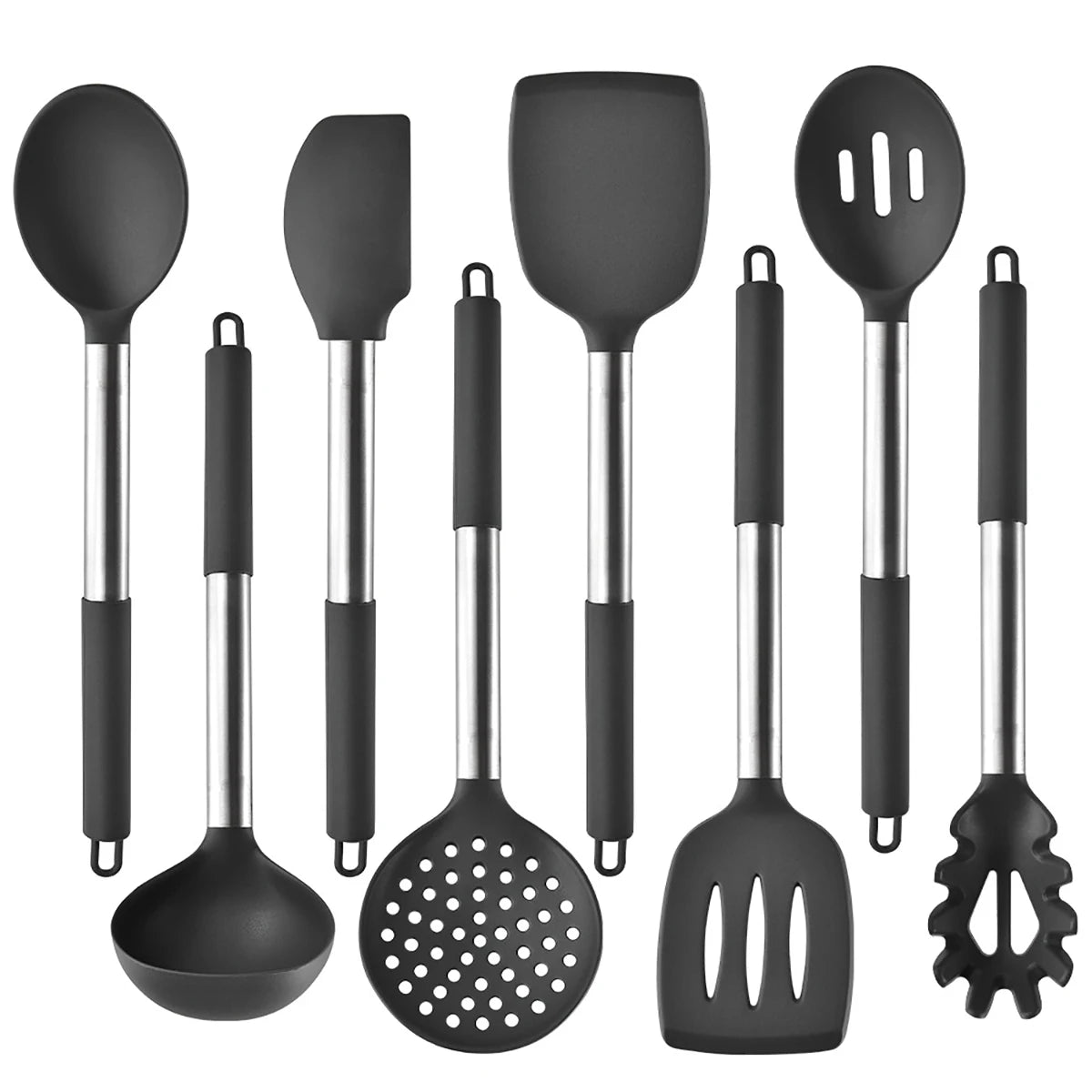 2/4/6/8pcs Silicone Kitchenware Set Stainless Steel Hand Shovel Soup Spoon Spaghetti Claw Cooking Set Household Kitchen Tool Set