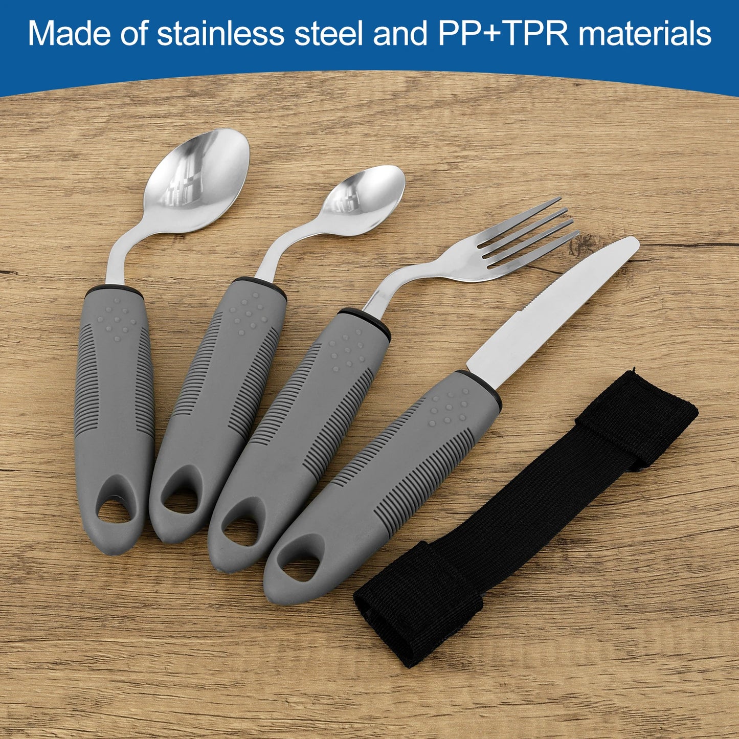 4pcs Adaptive Utensils Set Knife, Fork, Spoons Stainless Steel Adaptive Utensils for Hand Tremors,Elderly, Arthritis,Parkinsons