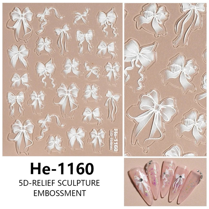 3 D White Bow knot Flower Nail Art Sticker