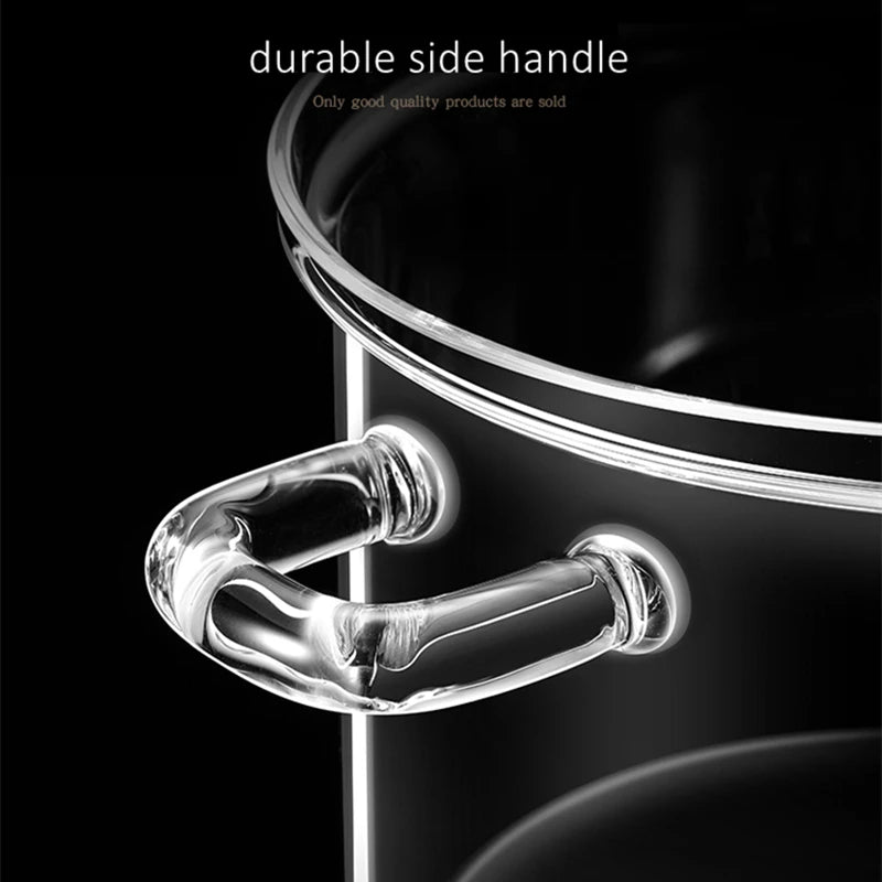 GEDO Transparent Glass Stewing Pot 1300ml and 1800ml Capacity Stockpot with Side Handle and Cover Luxury Kitchen Cookware