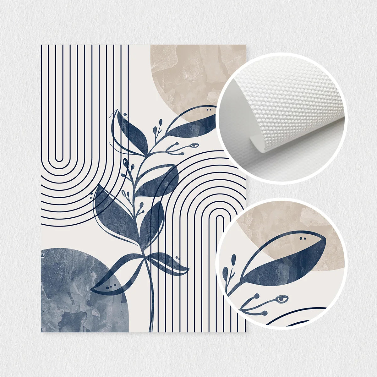 Set of 3 Bohemian Navy Blue Beige Abstract Geometric Lines Plant Wall Art Prints, Bohemian Plant Geometric Print Posters, Medieval Prints, Ideal Gifts for Bedroom and Living Room Corridors, Wall Art, Wall Decoration, Room Dec