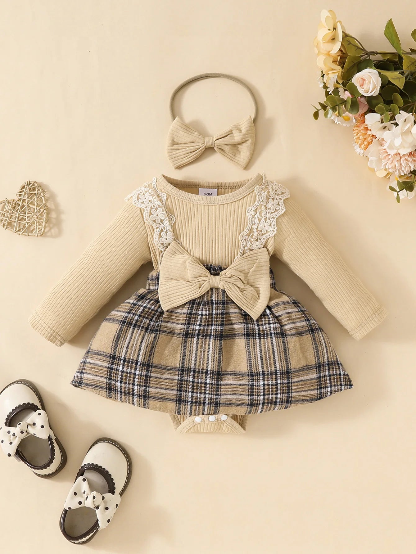 Baby Plaid With Bow Honey Jumpsuit+Headband