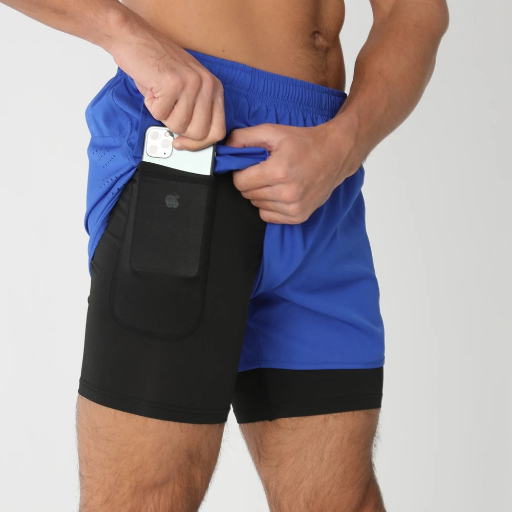 Men's breathable double-layer 2-in-1 fitness shorts