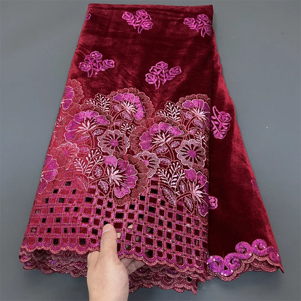 2025 Black African Nigerian velvet lace fabric Sequins Lace Fabric Guipure For Sewing Wedding Party Cloth High Quality Tissu