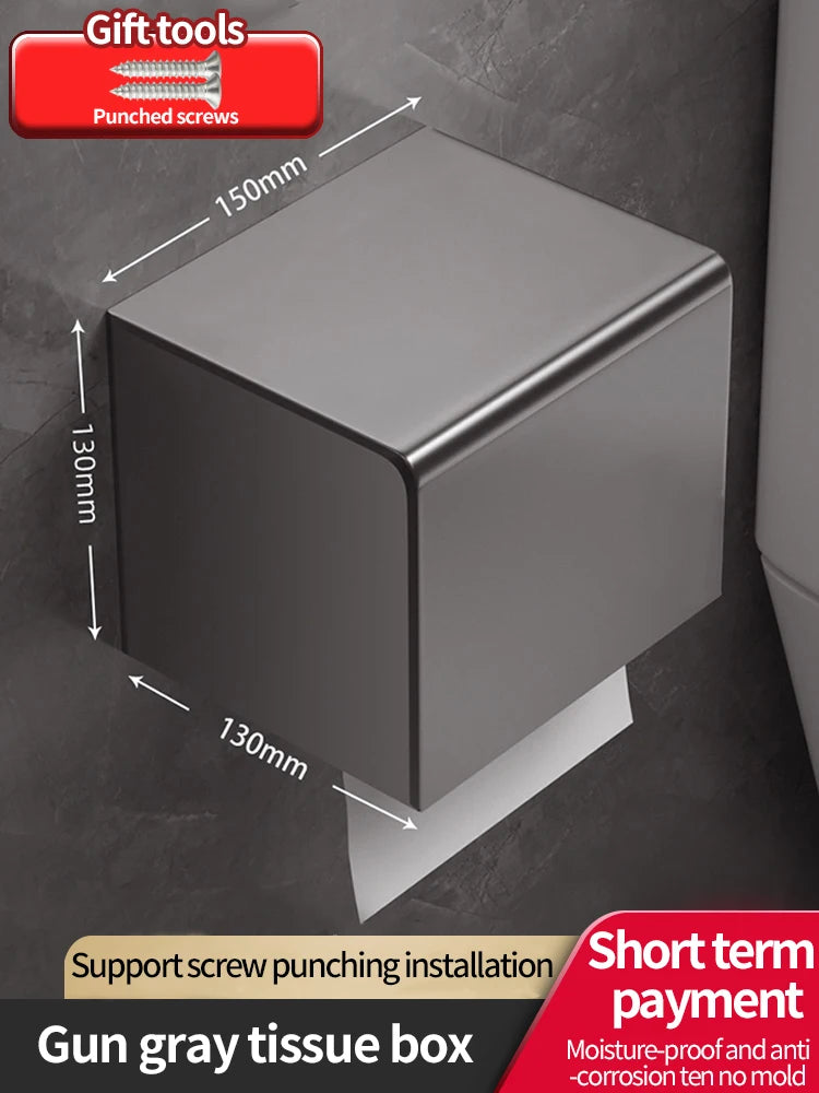 free punch Tissue Box no drill Bathroom Paper Towel Holder for Home Organizers Rack