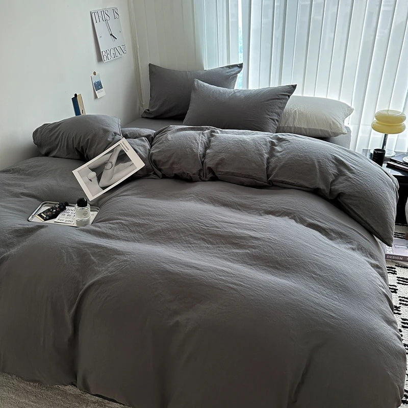 Solid Bed Linen Cotton Bedding Set