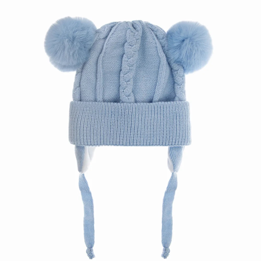 Cute Bear Ear puff Textured Knit Hats