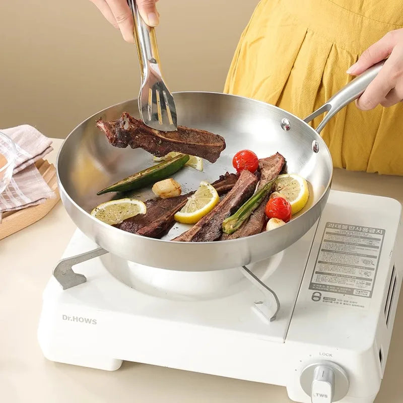 304 Stainless Steel Non Stick Pan for Frying Steak Uncoated Kitchen Cookware Suitable for Gas Stoves and Induction Cookers