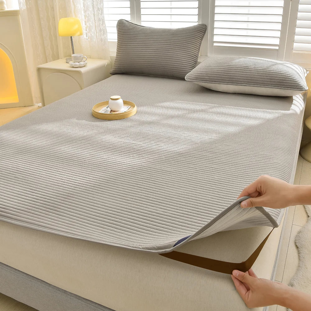 1pc Striped Waterproof Mattress Protector, Comfortable Mattress Cover, Soft and Breathable for Single/Double Beds