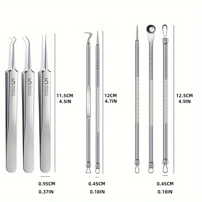 Stainless Steel Blackhead Removal Kit, Blemish and Acne Bottle Tool for All Skin Types, 8-Pack