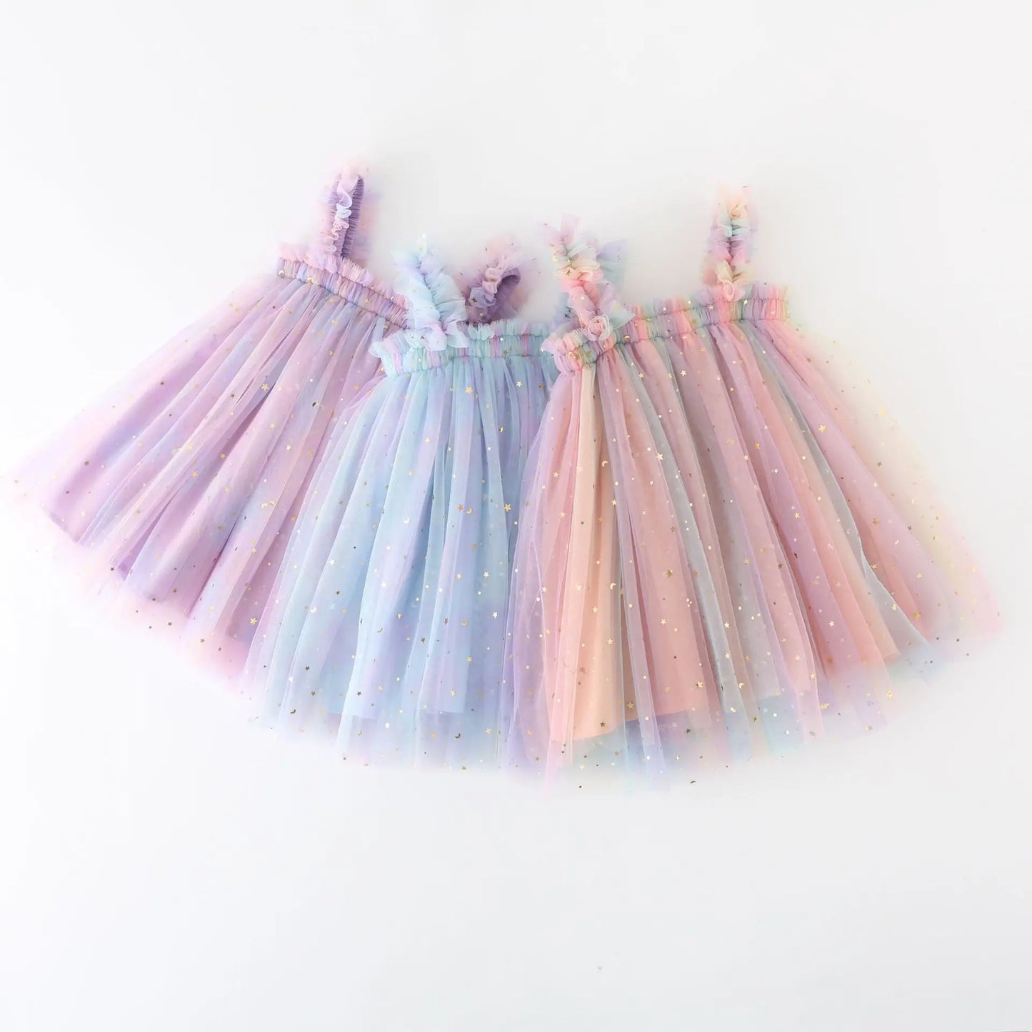 Rainbow Colorful Pleated Kids Suspenders Dress