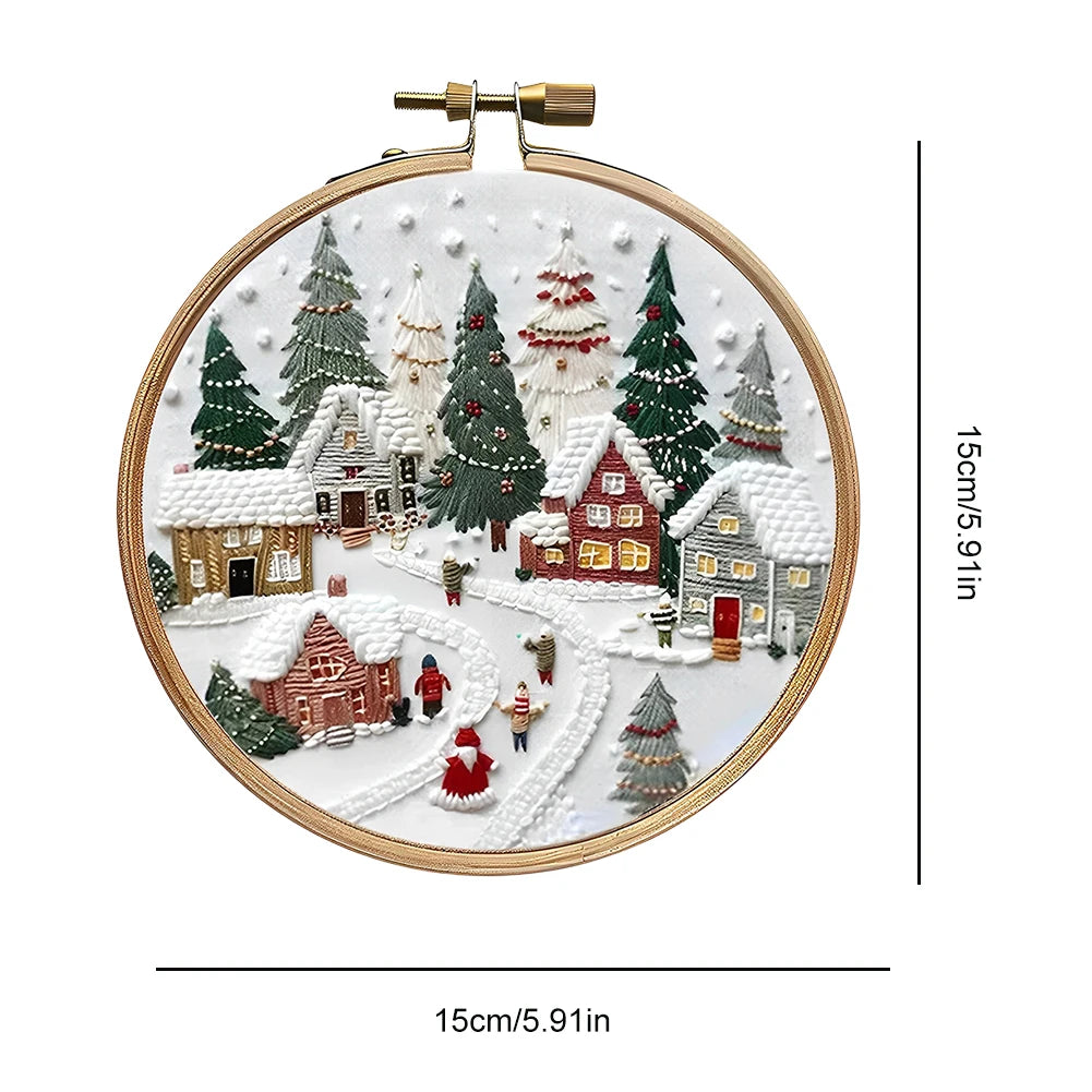 Christmas DIY Embroidery Kit Wreath Printed Pattern Cross Stitch Set Handmade Sewing Art Craft Kit for Beginners Adults Needlewo