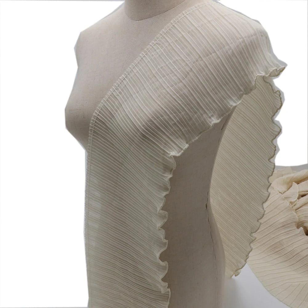 1 Yard Black and White Pleated Chiffon Fabric With Lace Edging Suitable For Clothing Extension And Craft Sewing17CM Wide