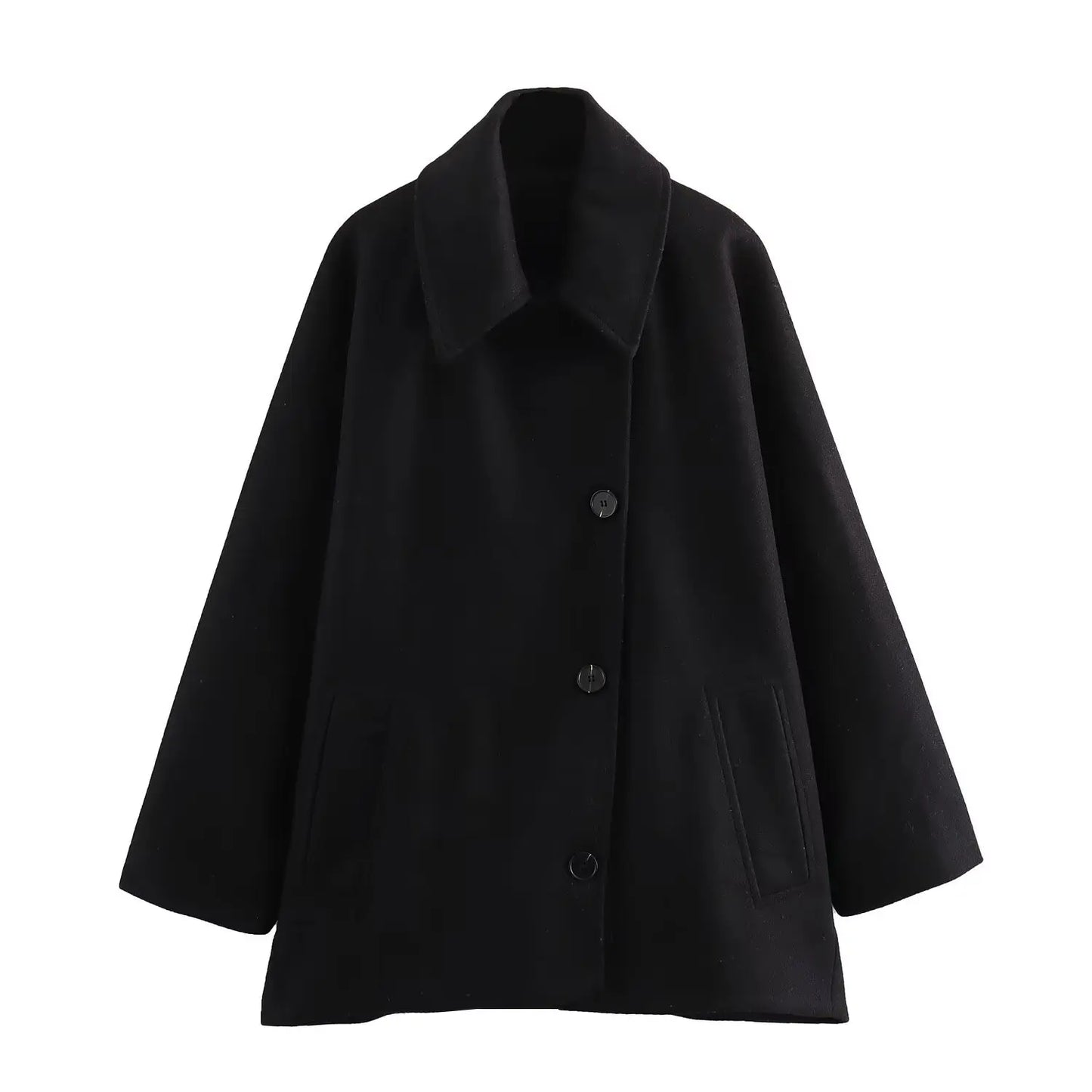 Women's Oblique Button Lapel Double Pocket Warm Jacket