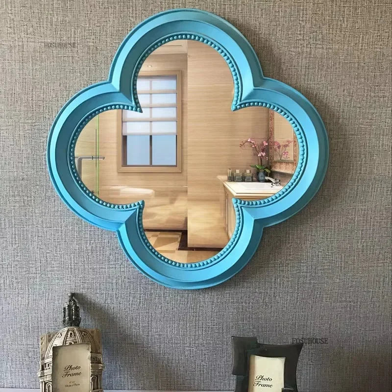 Creative Four-leaf Clover Decorative Mirrors Home Living Room Background Wall Decorative Mirror Bathroom Hotel Makeup Mirror AA
