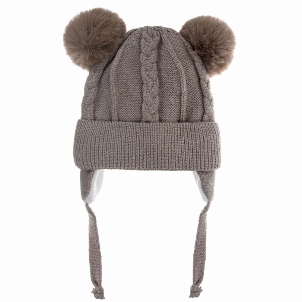 Cute Bear Earpuff Textured Knit Hat