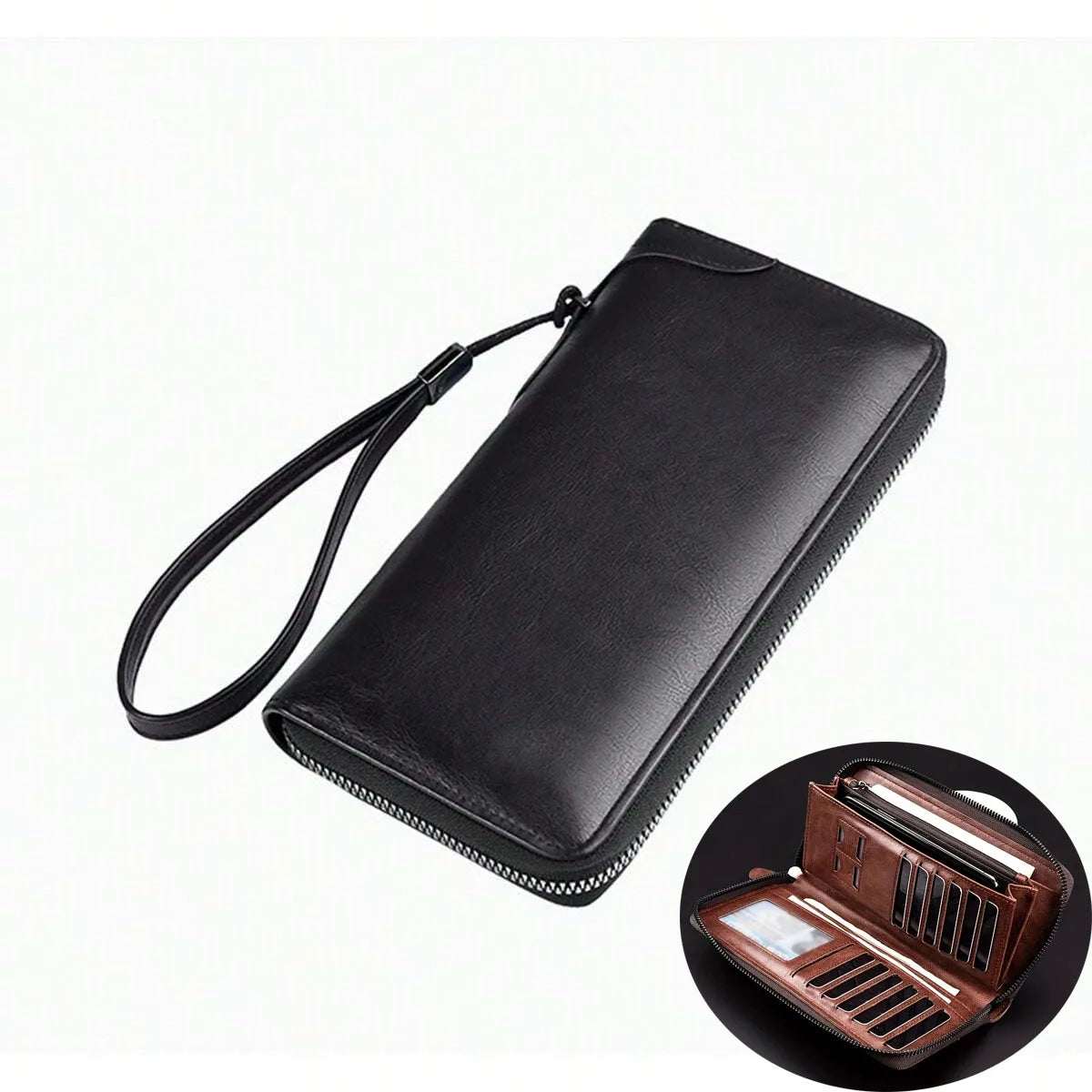 Men's Long Zipper High Quality Pu Leather Wallet
