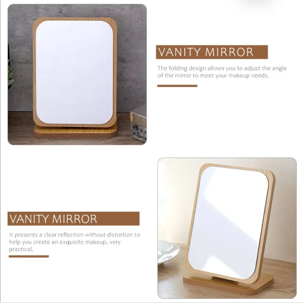 Portable Wooden Folding Desktop Makeup Mirror