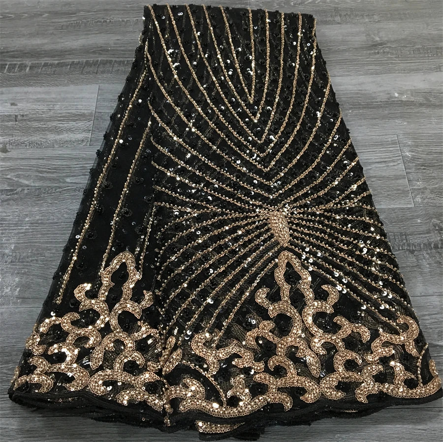 French Beaded Sequins Lace Fabric 2024 High Quality 5 Yard Mesh Tulle African Lace Fabric Nigerian Wedding Dress for Women A3736