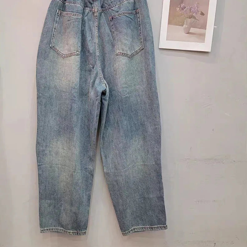 Female Nail Bead Women 3D Flower Denim Pants