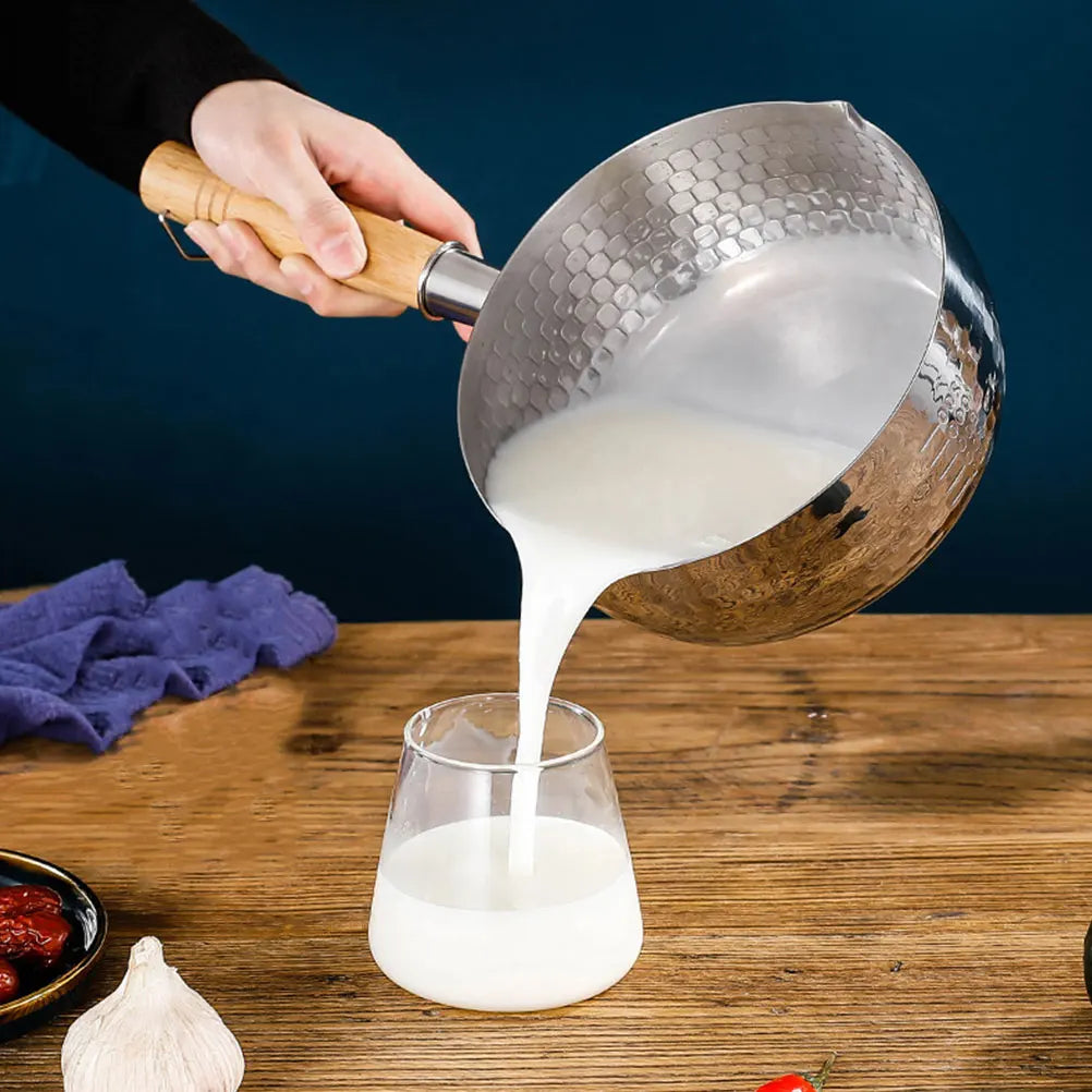 Wooden Handle Soup Pot Stainless Steel Cooking Pot With Lid For Milk Noodle Sauce Baby Food Thickened Stew Pan Kitchen Cookware