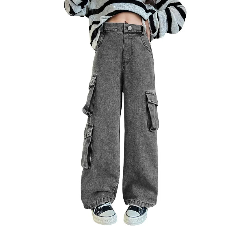 Kids Casual Denim Straight Baggy Trousers