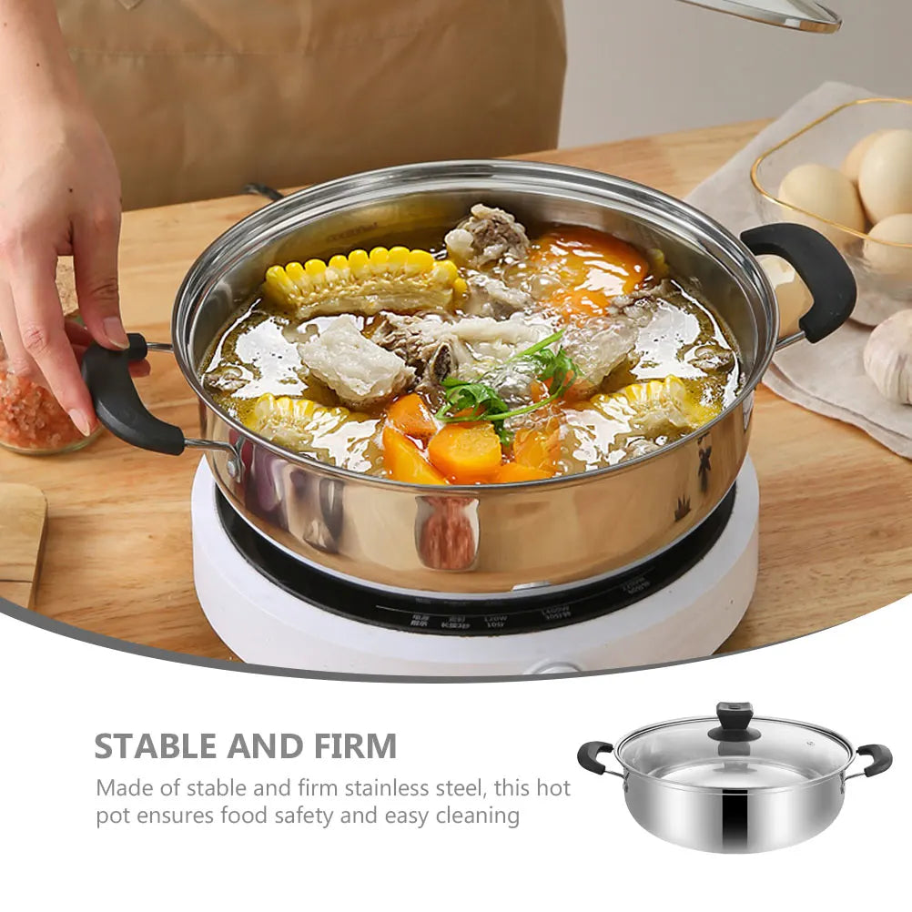 28Cm Stainless Steel Hot Pot Double Handle Stock Pot Large Capacity Soup Pan Practical Hotpot Cookware Stovetop Kitchen Dining