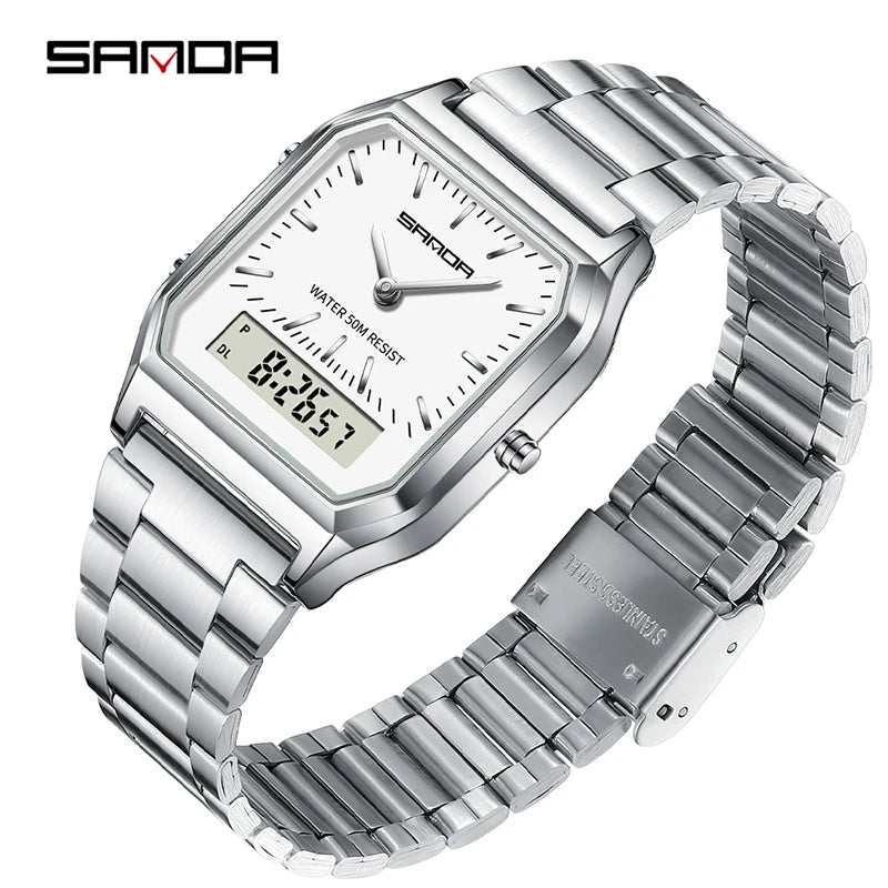 Luxury Style LED Digital Dual Display Clock Unisex