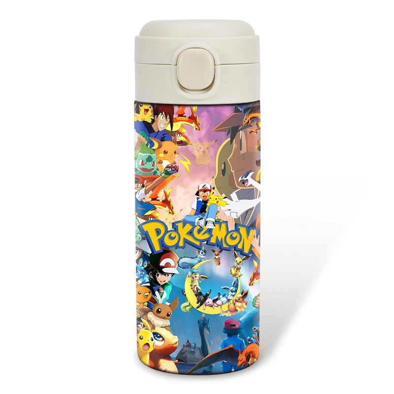 Pokemon 400ML Thermos Water Bottle Anime Portable Children Cute Pikachu 304 Stainless Steel Cartoon Outdoor Sport Water Mug Gift