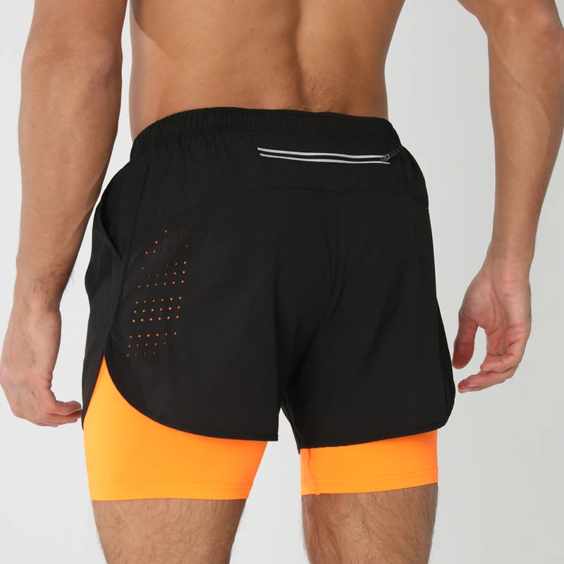 Men's breathable double-layer 2-in-1 fitness shorts