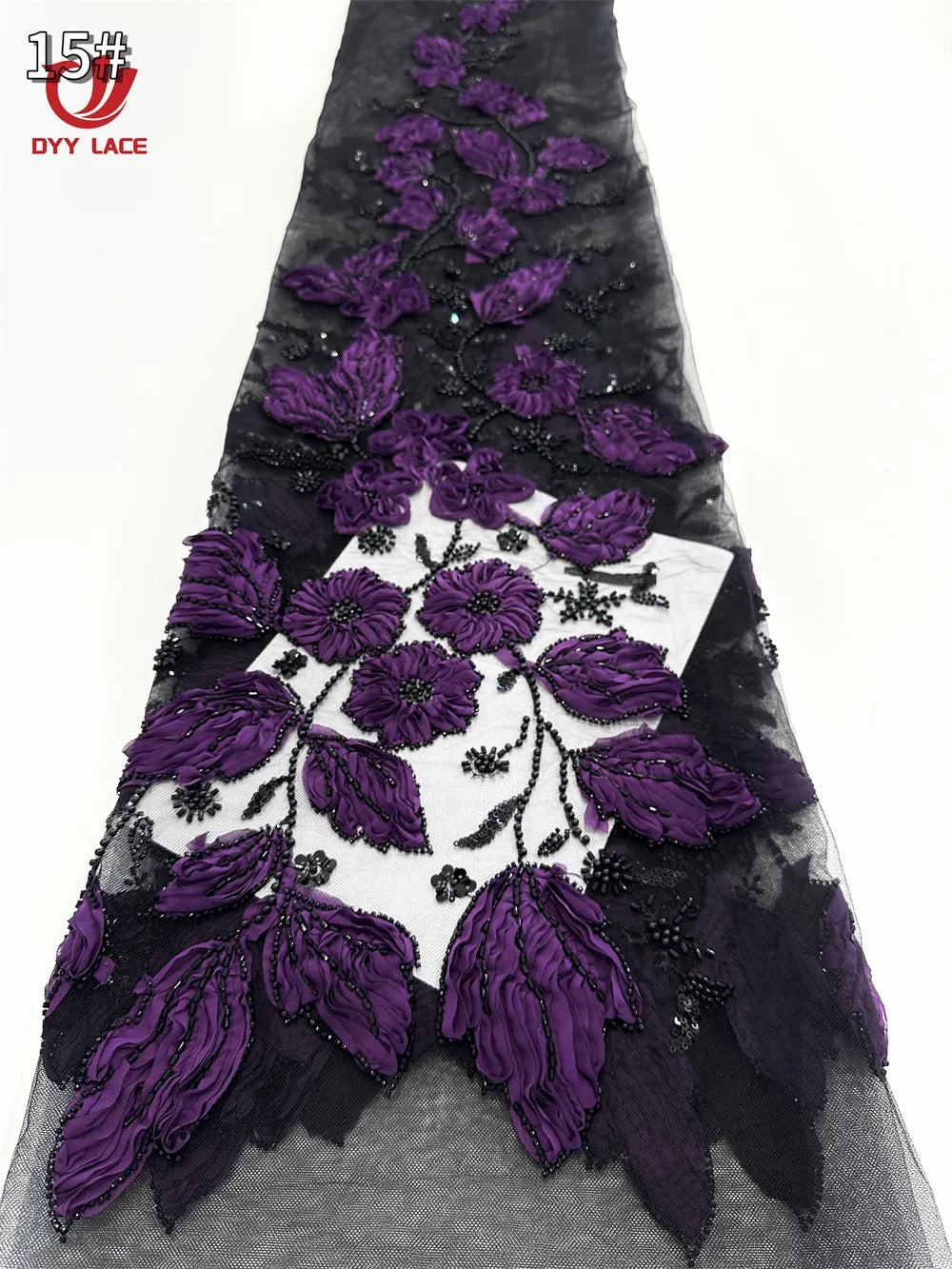5 Yards African Lace Fabric 2025 High Quality French 3D Flower Sequins Embroidery Beads Tulle Lace Fabric For Party Dress