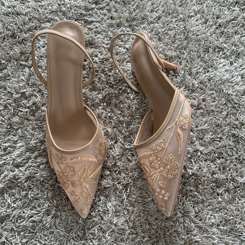 Embroidered Fashion High Heels Mules Shoes