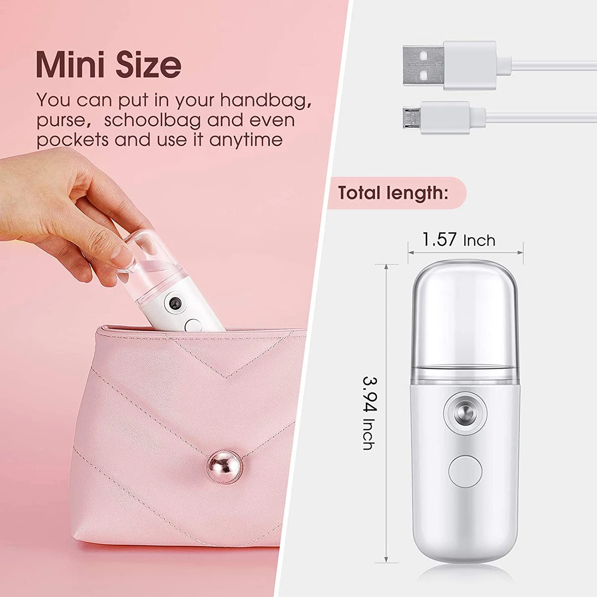 Portable Mini Facial Steamer Face Skin Care Nano Mist Sprayer Vaporizer Beauty Water Spa Nebulizer Humidifier USB Rechargeable